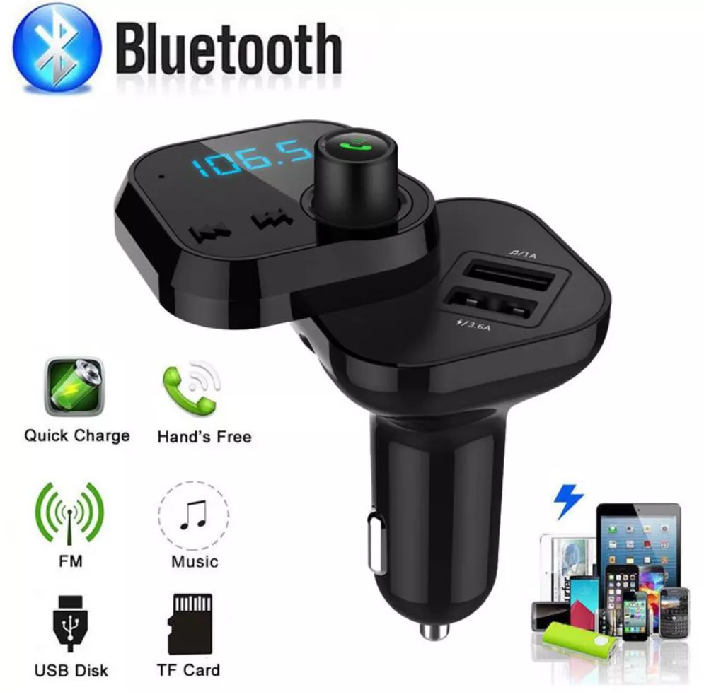 FM-трансмиттер BT62 Bluetooth + 2 порта USB + слот TF карта + AUX